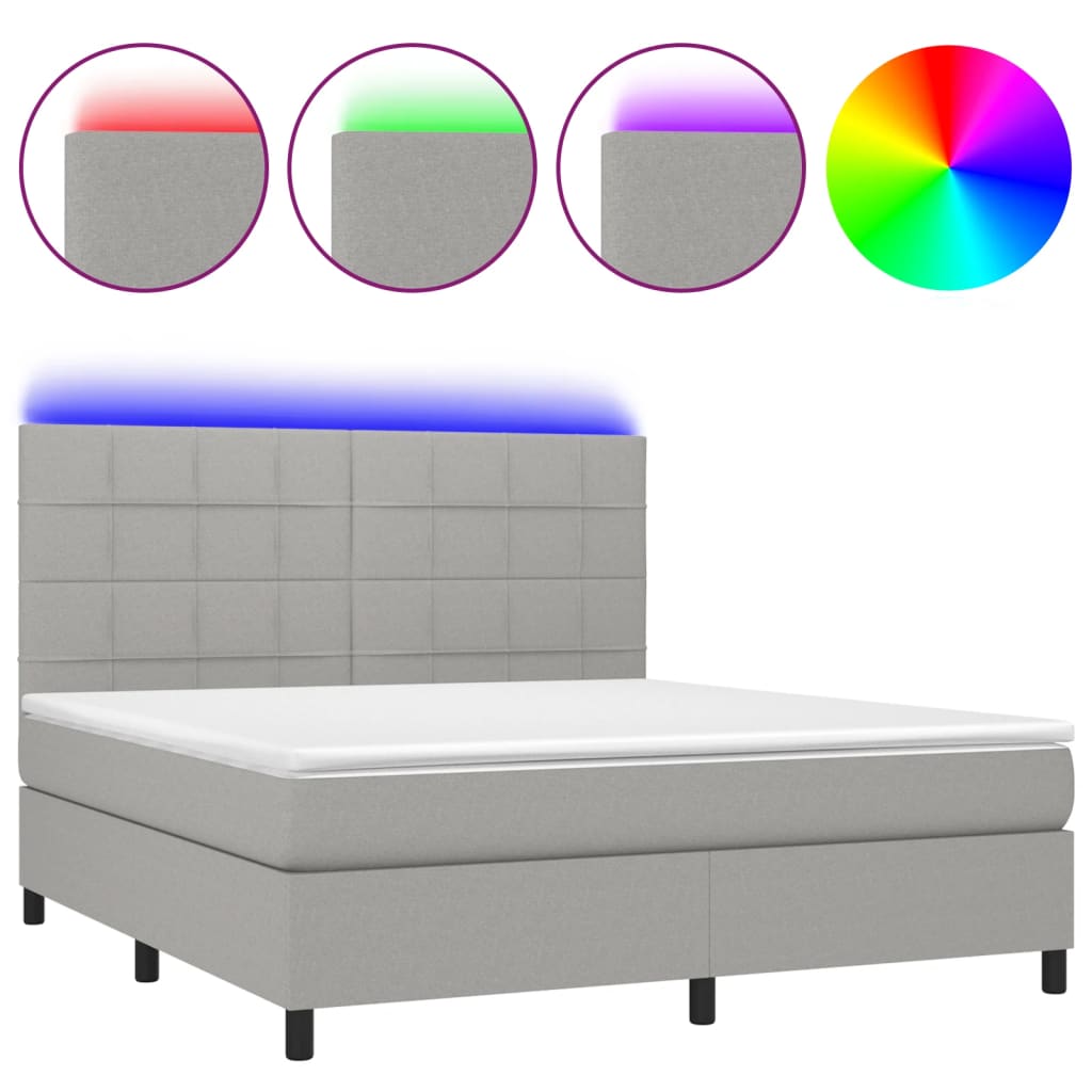 Letto a Molle Materasso e LED Grigio Chiaro 180x200 cm Tessutocod mxl 122899