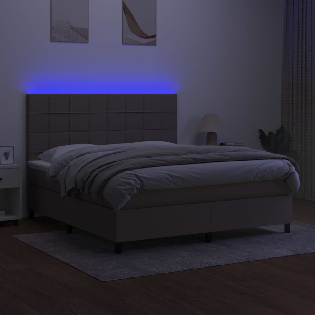 Letto a Molle con Materasso e LED Tortora 180x200 cm in Tessuto 3134897