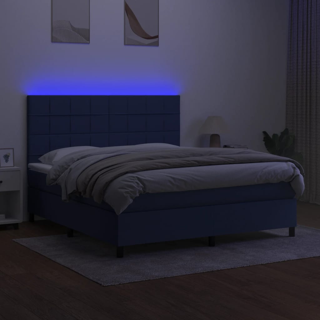 Letto a Molle con Materasso e LED Blu 180x200 cm in Tessuto 3134899