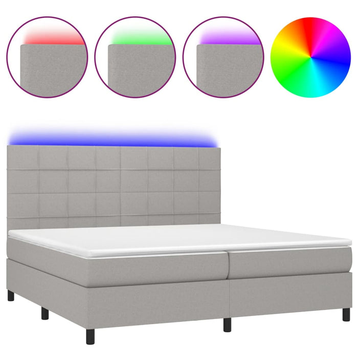 Letto a Molle Materasso e LED Grigio Chiaro 200x200 cm Tessuto 3134901