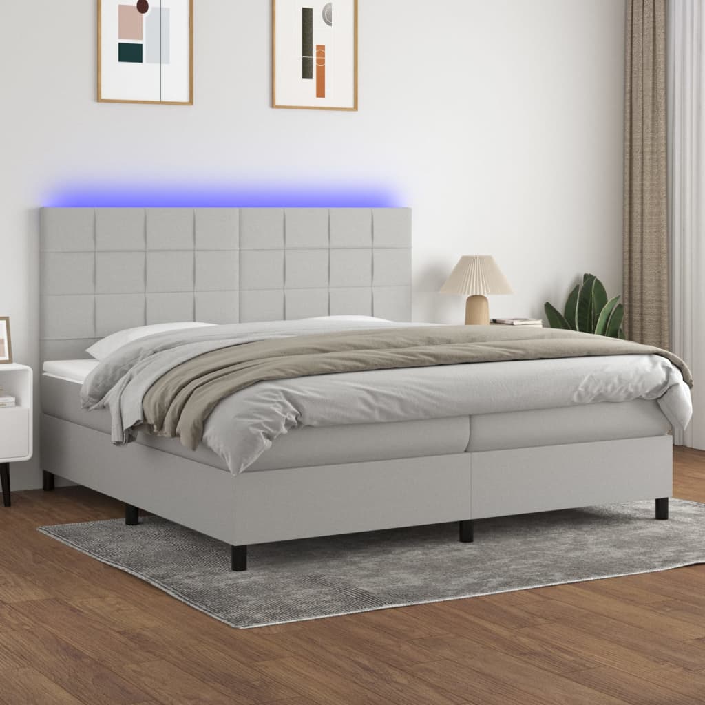 Letto a Molle Materasso e LED Grigio Chiaro 200x200 cm Tessuto 3134901