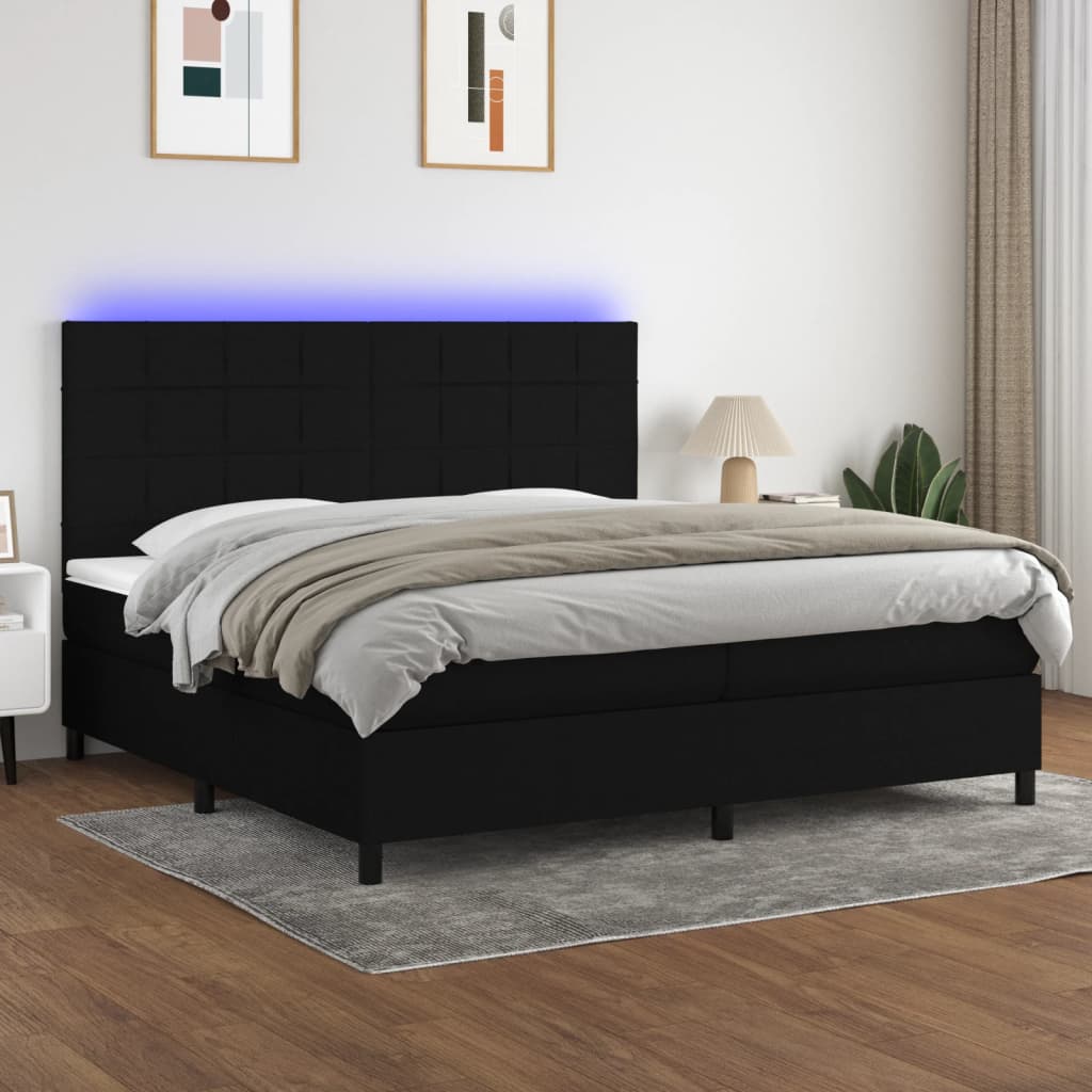 Letto a Molle Materasso e LED Nero 200x200cm in Tessuto 3134903