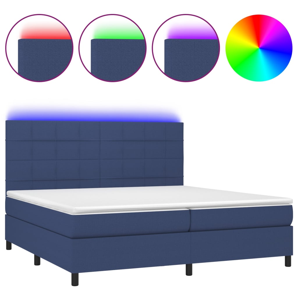 Letto a Molle Materasso e LED Blu 200x200cm in Tessuto 3134907