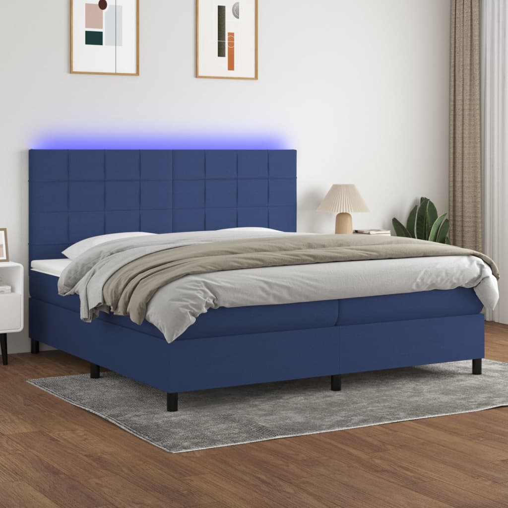 Letto a Molle Materasso e LED Blu 200x200cm in Tessuto cod mxl 56779