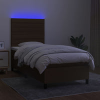 Letto a Molle Materasso e LED Marrone Scuro 80x200cm in Tessuto cod mxl 56063