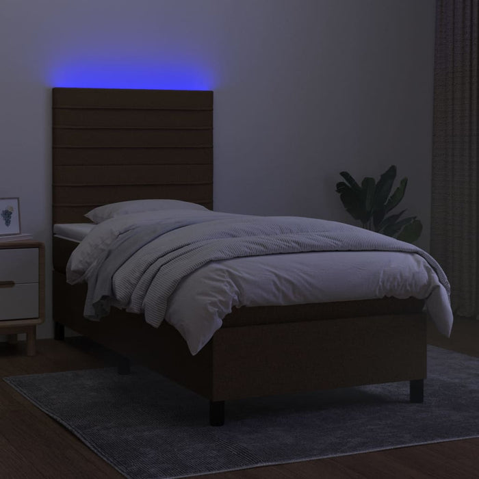 Letto a Molle Materasso e LED Marrone Scuro 80x200cm in Tessuto cod mxl 56063