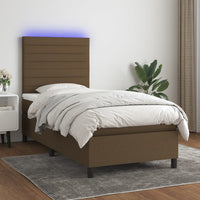 Letto a Molle Materasso e LED Marrone Scuro 80x200cm in Tessuto cod mxl 56063