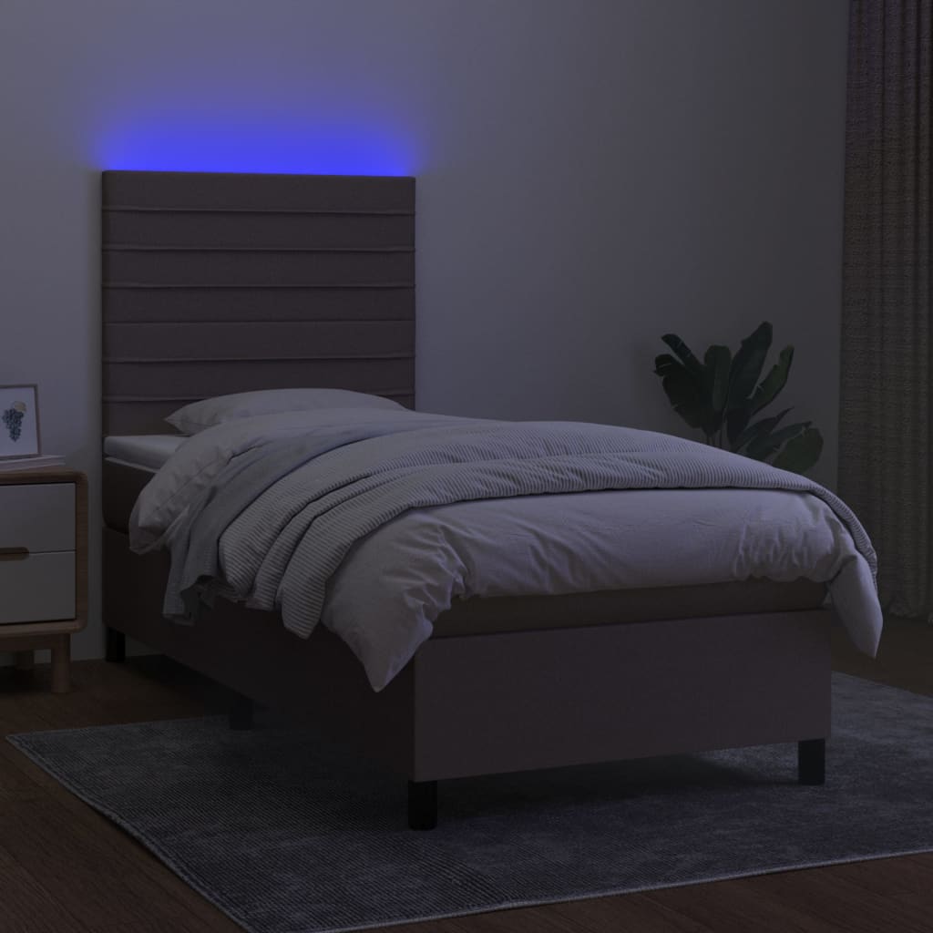 Letto a Molle con Materasso e LED Tortora 80x200 cm in Tessuto 3134913