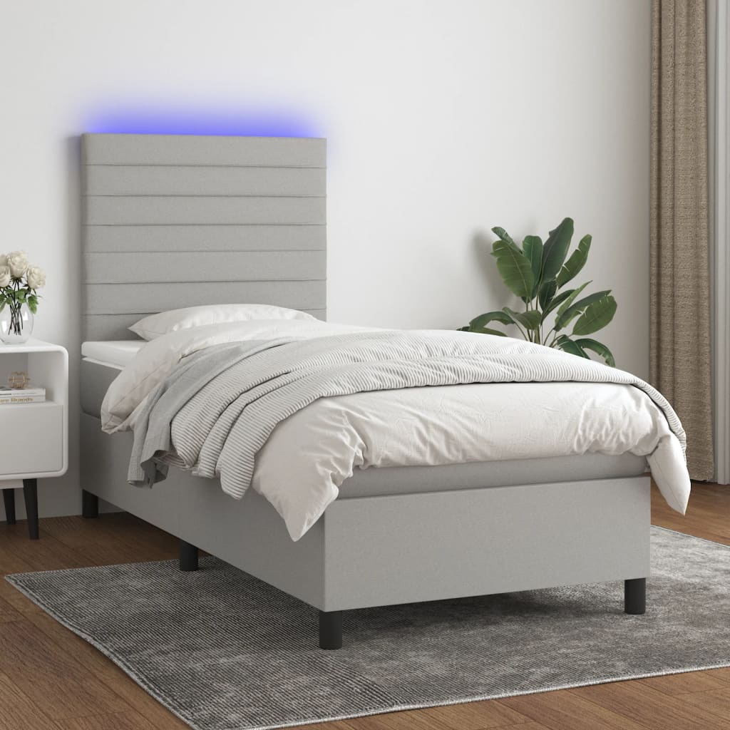 Letto a Molle Materasso e LED Grigio Chiaro 90x190 cm Tessuto 3134917