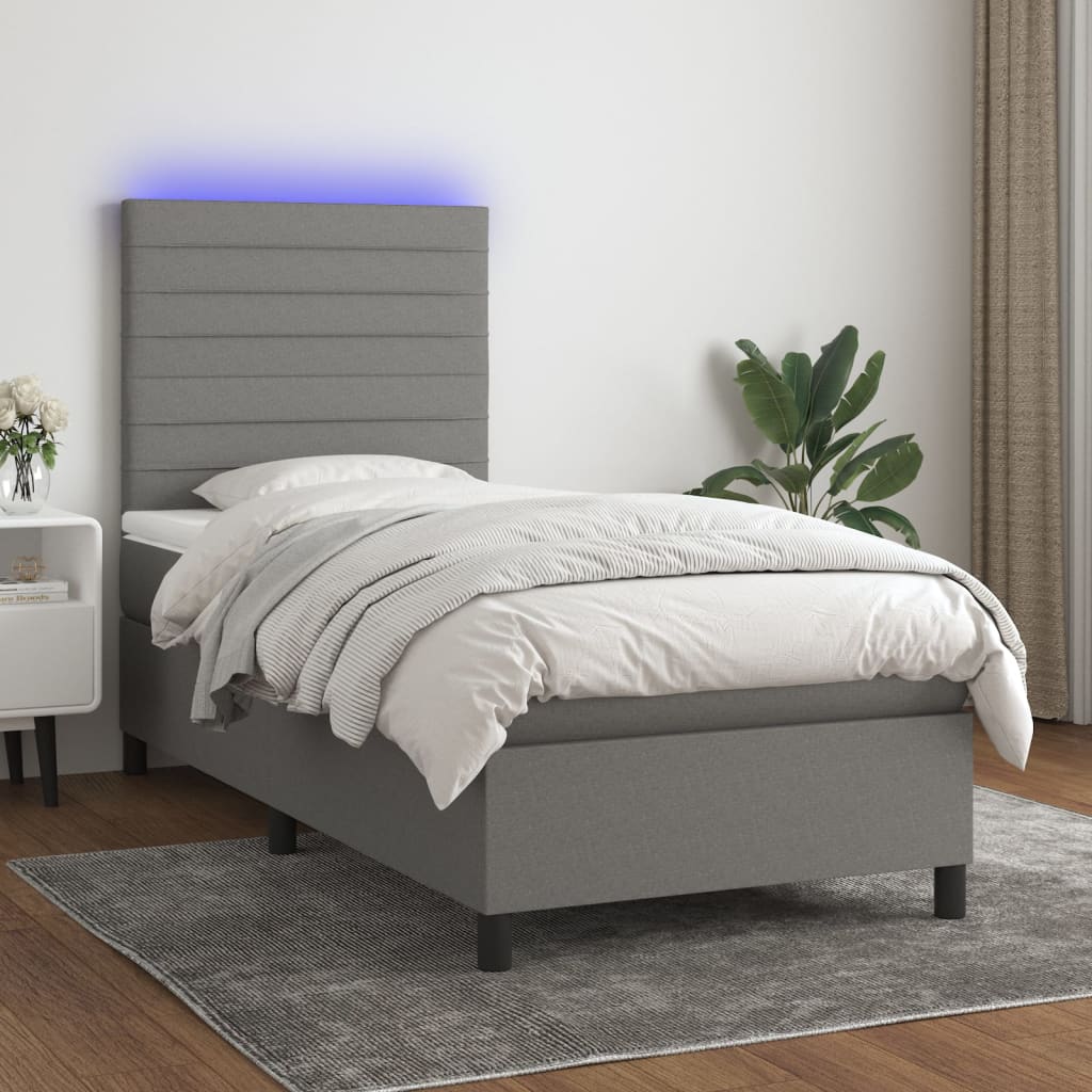 Letto a Molle Materasso e LED Grigio Scuro 90x190 cm in Tessutocod mxl 98968