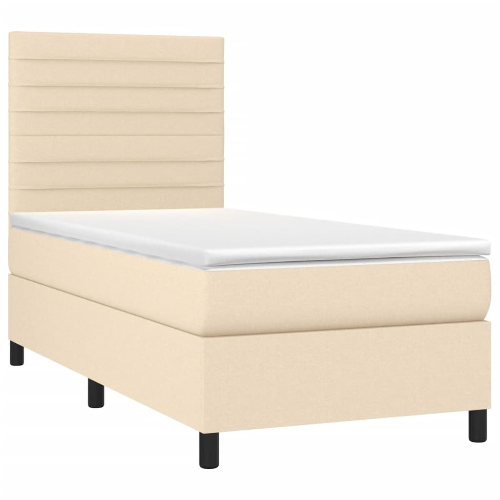 Letto a Molle con Materasso e LED Crema 90x190 cm in Tessuto 3134922