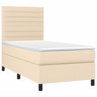 Letto a Molle con Materasso e LED Crema 90x190 cm in Tessuto 3134922