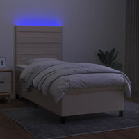 Letto a Molle con Materasso e LED Crema 90x190 cm in Tessuto 3134922