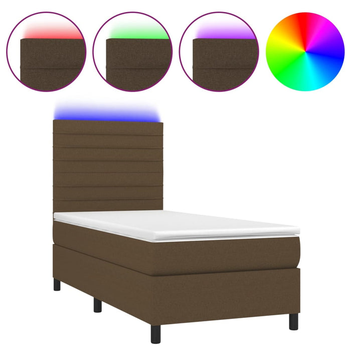 Letto a Molle Materasso e LED Marrone Scuro 90x200cm in Tessuto 3134928