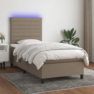 Letto a Molle con Materasso e LED Tortora 100x200cm in Tessuto 3134937