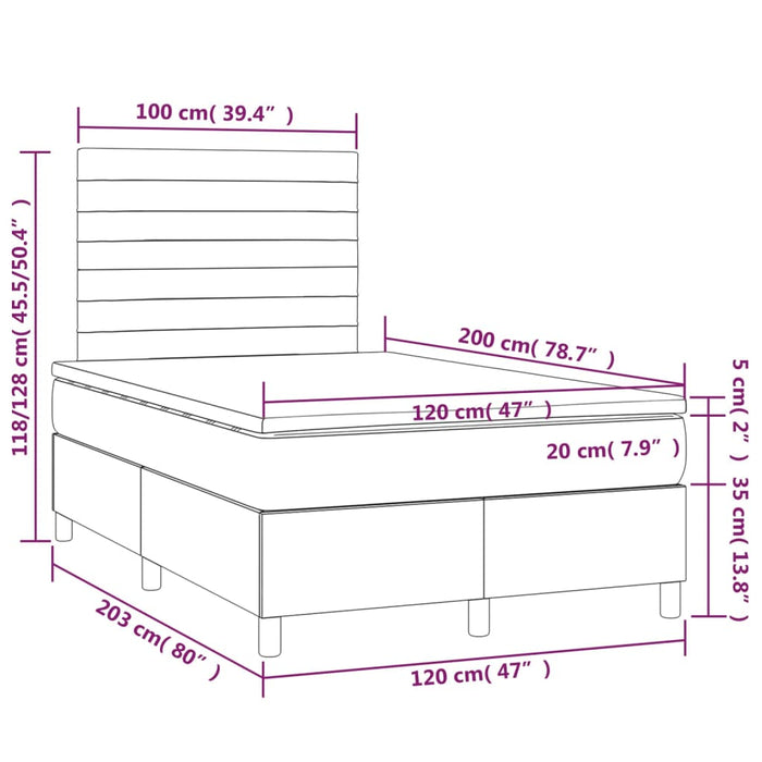 Letto a Molle con Materasso e LED Tortora 120x200cm in Tessuto cod mxl 56531