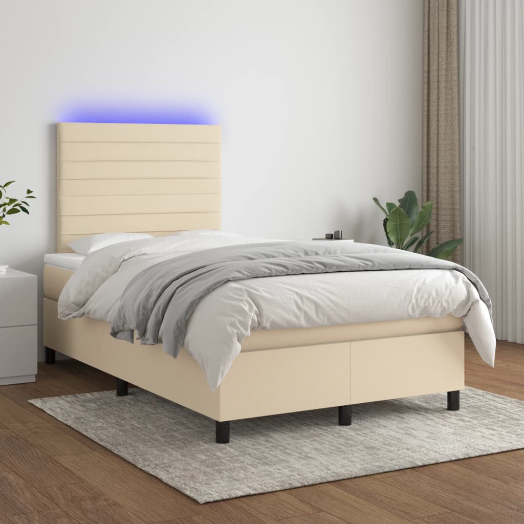 Letto a Molle con Materasso e LED Crema 120x200cm in Tessuto 3134946