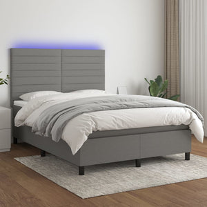 Letto a Molle Materasso e LED Grigio Scuro 140x190cm in Tessuto 3134950