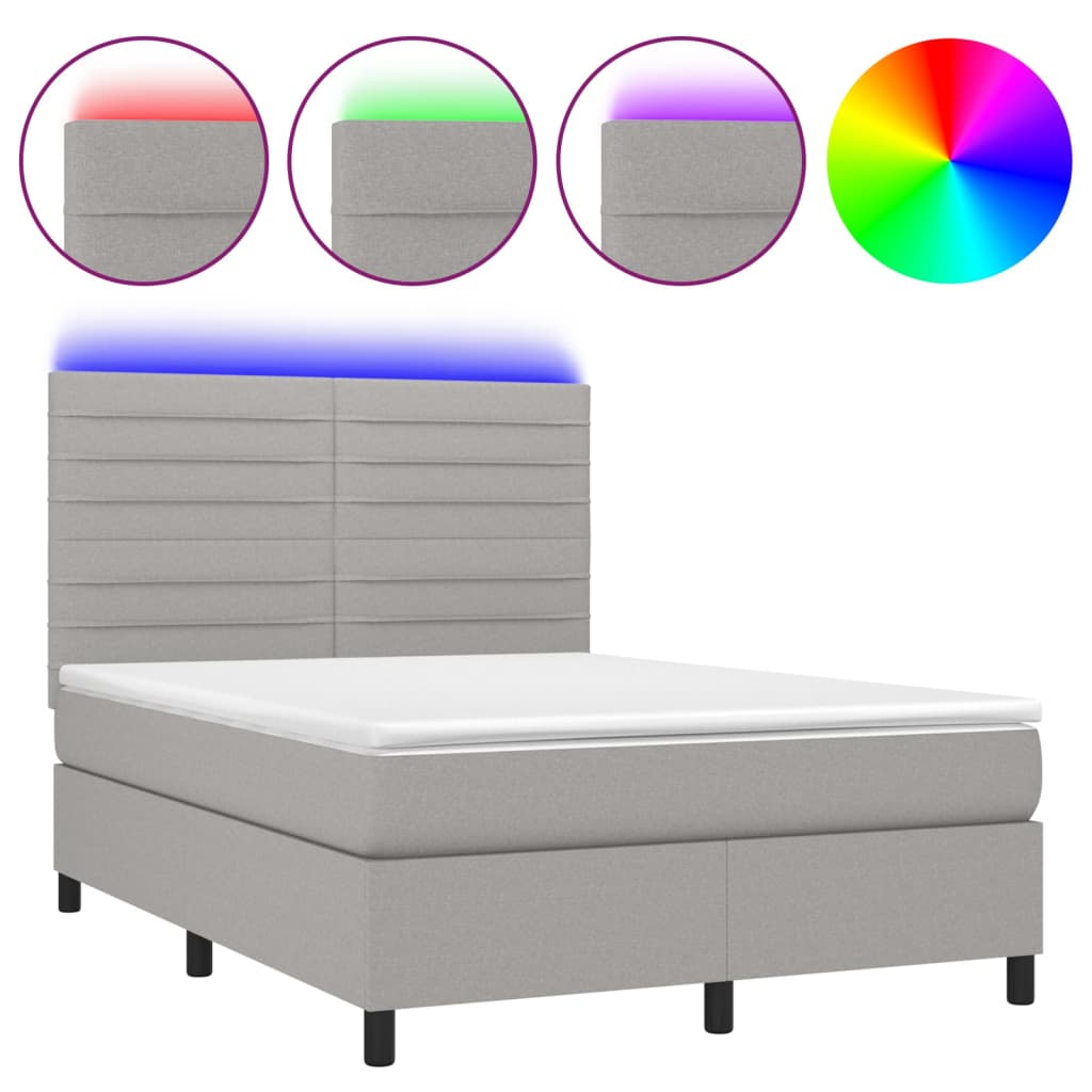 Letto a Molle Materasso e LED Grigio Chiaro 140x200 cm Tessuto 3134957