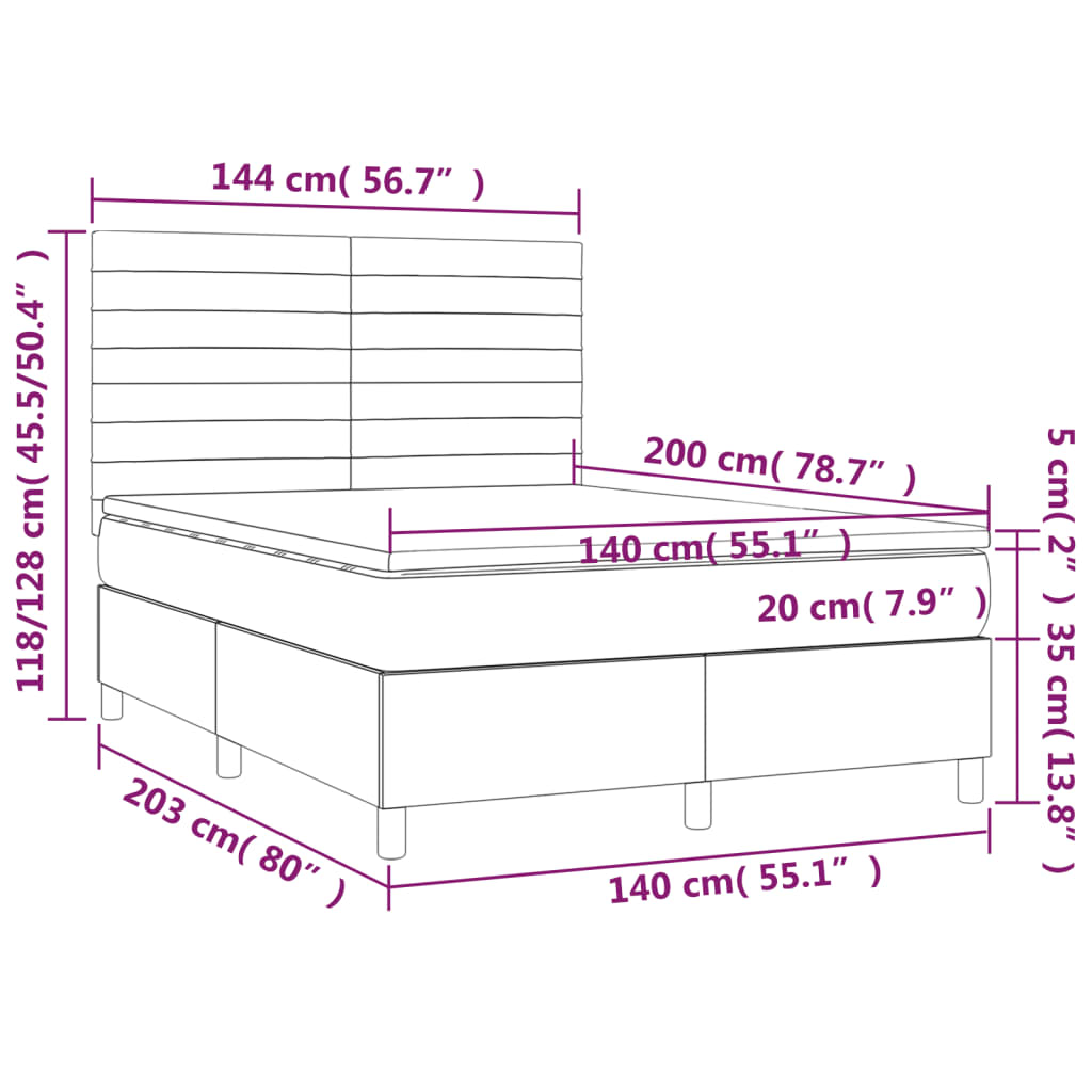 Letto a Molle Materasso e LED Grigio Scuro 140x200cm in Tessuto 3134958