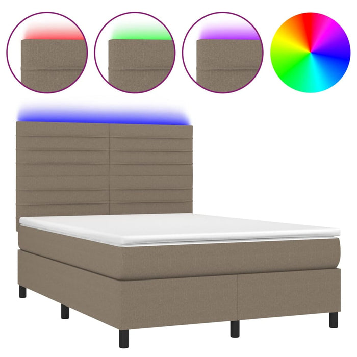 Letto a Molle con Materasso e LED Tortora 140x200 cm in Tessuto cod mxl 33781