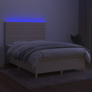 Letto a Molle con Materasso e LED Crema 140x200 cm in Tessuto 3134962