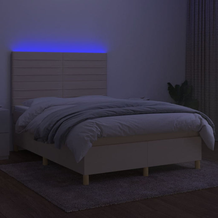 Letto a Molle con Materasso e LED Crema 140x200 cm in Tessuto 3134962