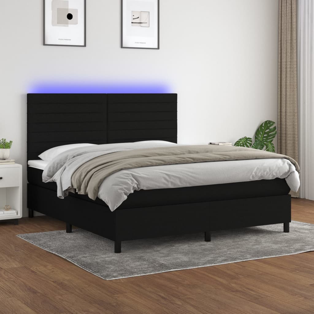 Letto a Molle con Materasso e LED Nero 160x200 cm in Tessuto 3134967