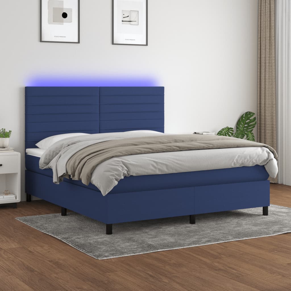 Letto a Molle con Materasso e LED Blu 160x200 cm in Tessutocod mxl 74978