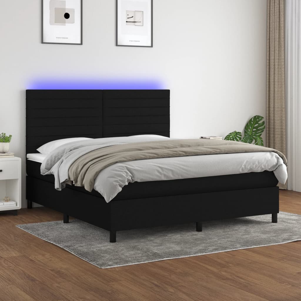 Letto a Molle con Materasso e LED Nero 180x200cm in Tessuto 3134975