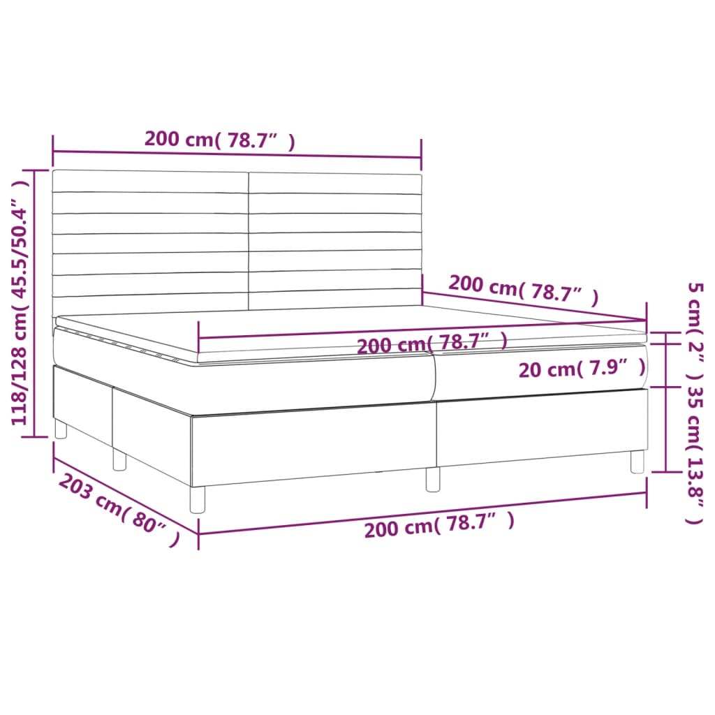 Letto a Molle Materasso e LED Grigio Scuro 200x200cm in Tessuto cod mxl 56848