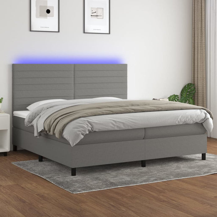 Letto a Molle Materasso e LED Grigio Scuro 200x200cm in Tessuto 3134982