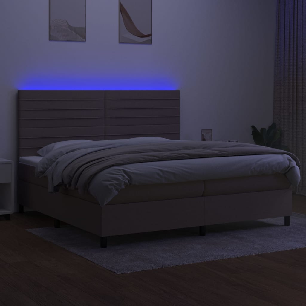 Letto a Molle Materasso e LED tortora 200x200cm in Tessuto 3134985