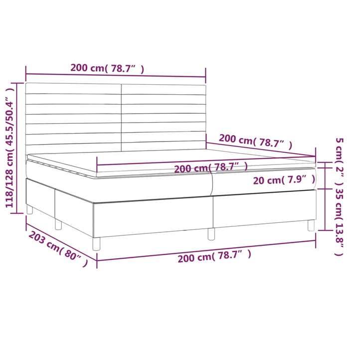 Letto a Molle Materasso e LED tortora 200x200cm in Tessuto 3134985