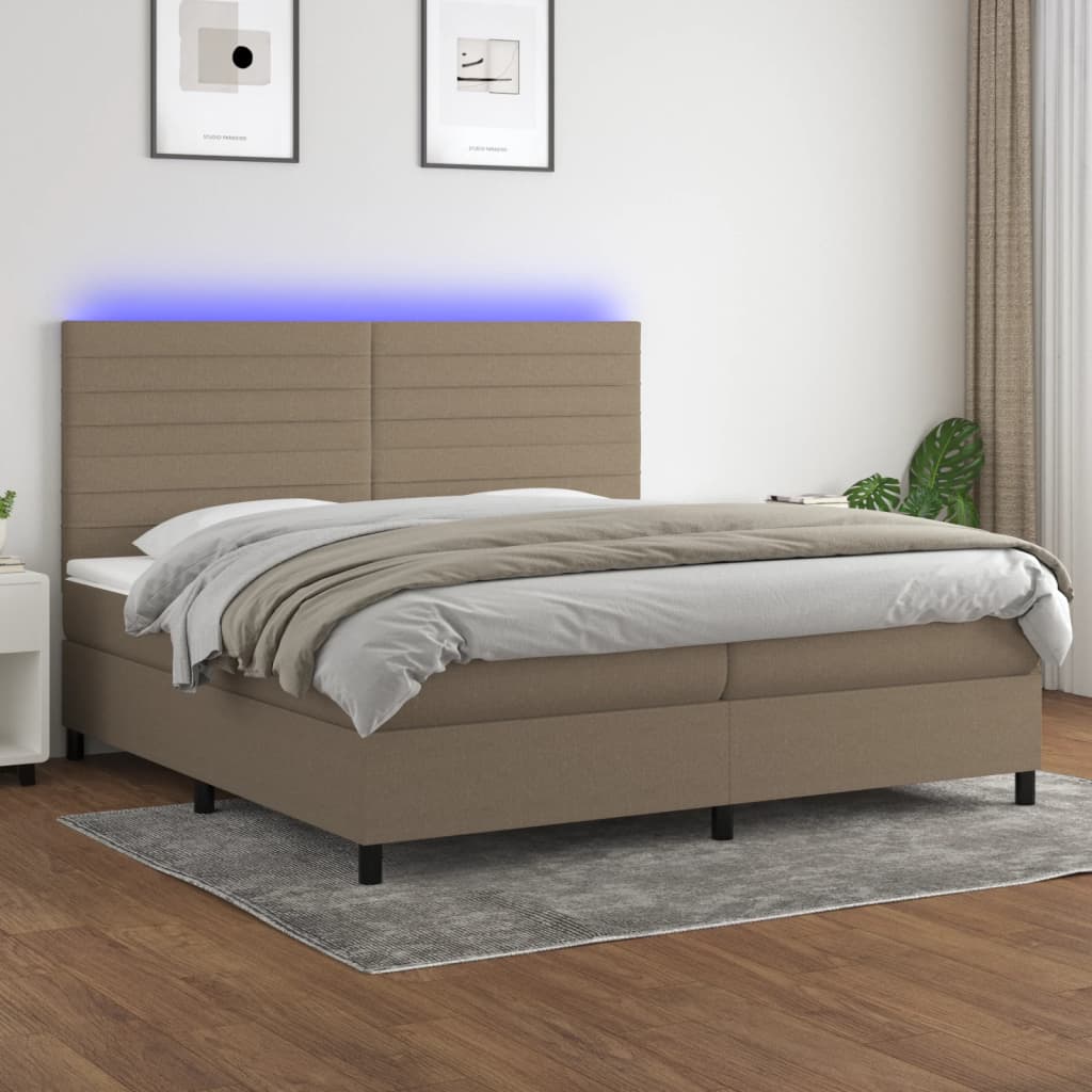 Letto a Molle Materasso e LED tortora 200x200cm in Tessuto 3134985