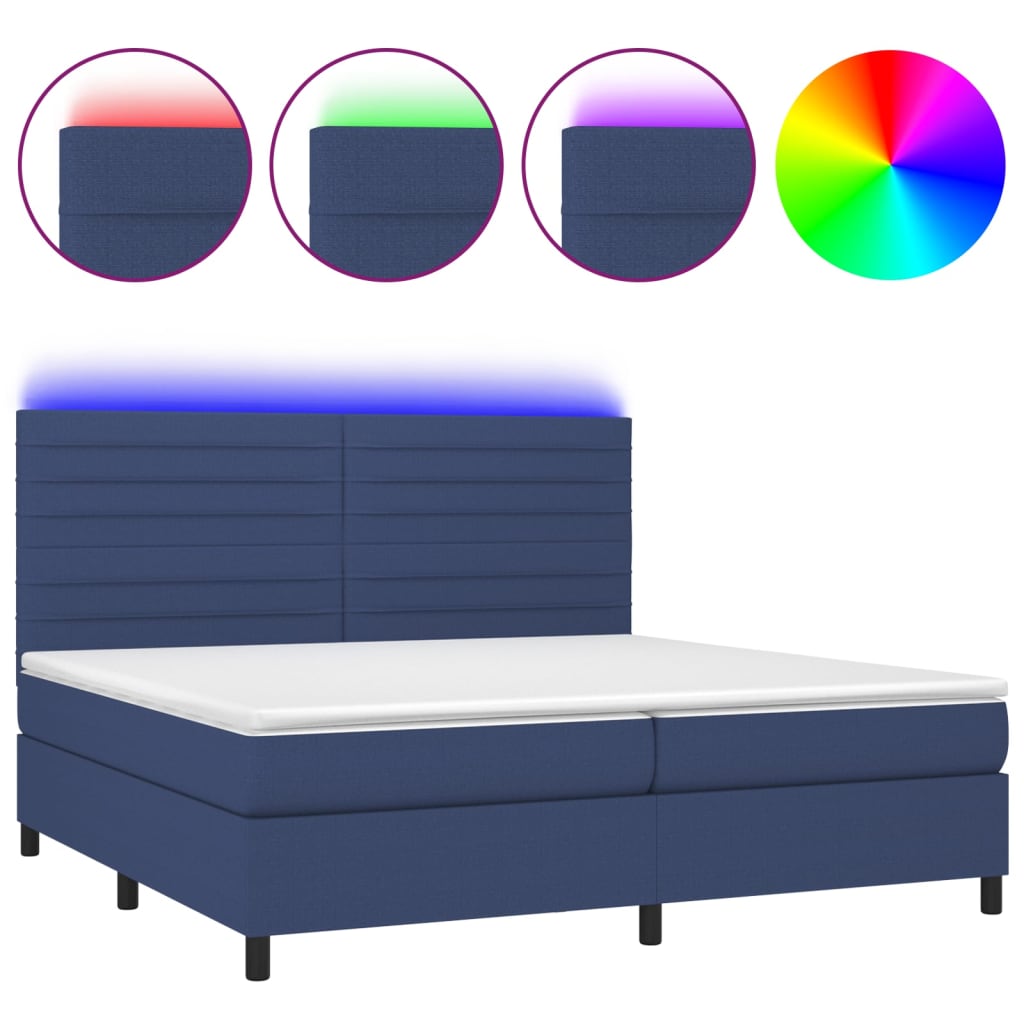 Letto a Molle Materasso e LED Blu 200x200cm in Tessuto cod mxl 54607