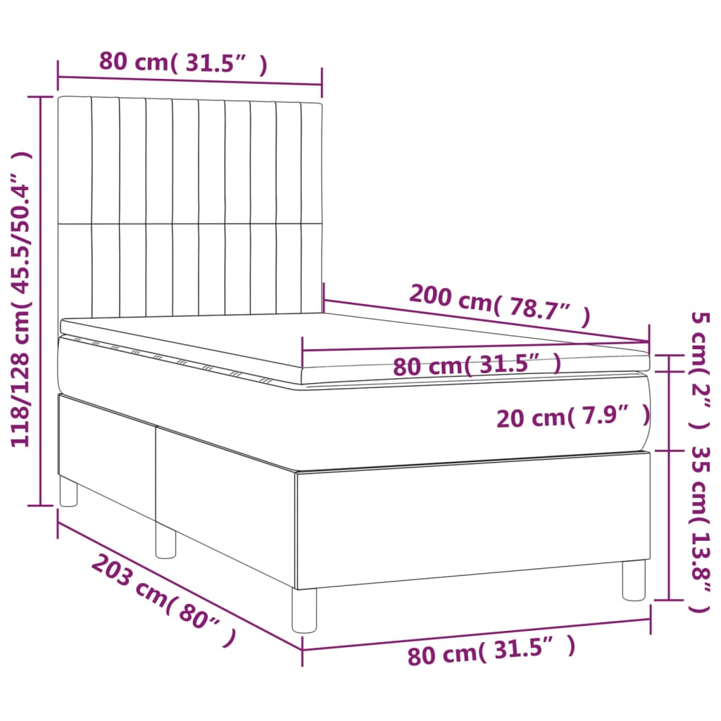 Letto a Molle Materasso e LED Grigio Scuro 80x200 cm in Tessuto cod mxl 36204