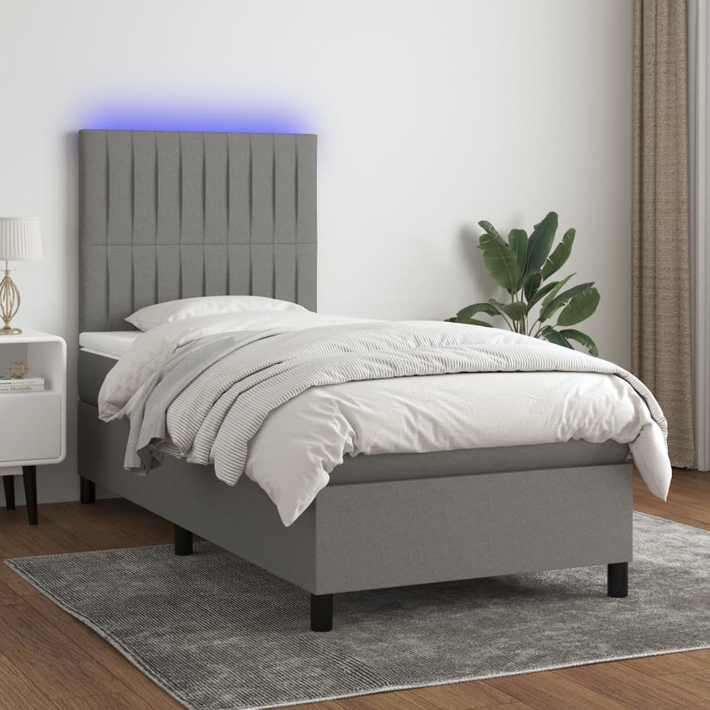 Letto a Molle Materasso e LED Grigio Scuro 80x200 cm in Tessuto cod mxl 36204