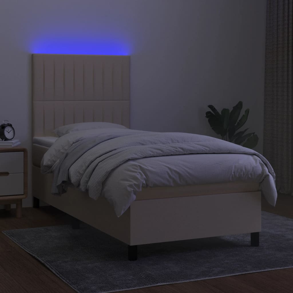 Letto a Molle con Materasso e LED Crema 80x200 cm in Tessuto 3134994