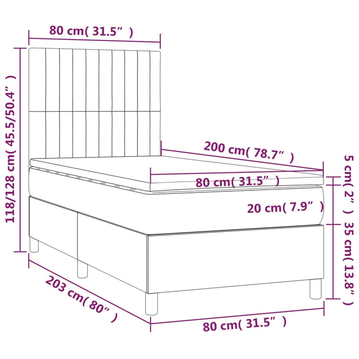 Letto a Molle con Materasso e LED Crema 80x200 cm in Tessuto 3134994