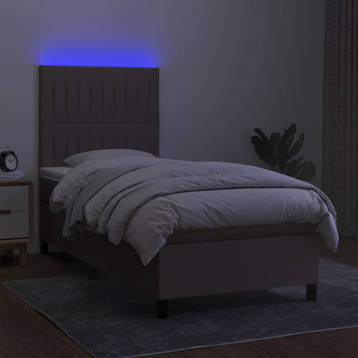 Letto a Molle con Materasso e LED Tortora 90x190 cm in Tessuto 3135001