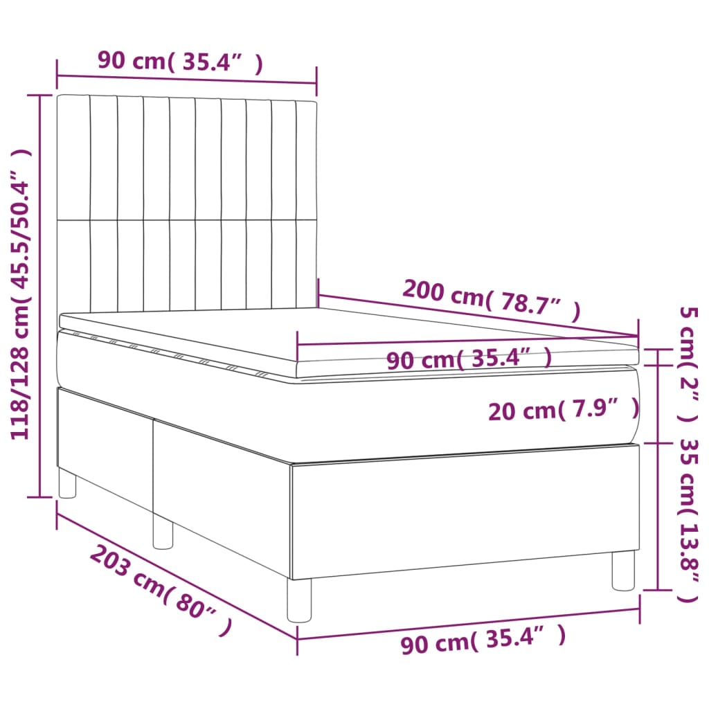 Letto a Molle Materasso e LED Grigio Chiaro 90x200 cm Tessuto cod mxl 47042