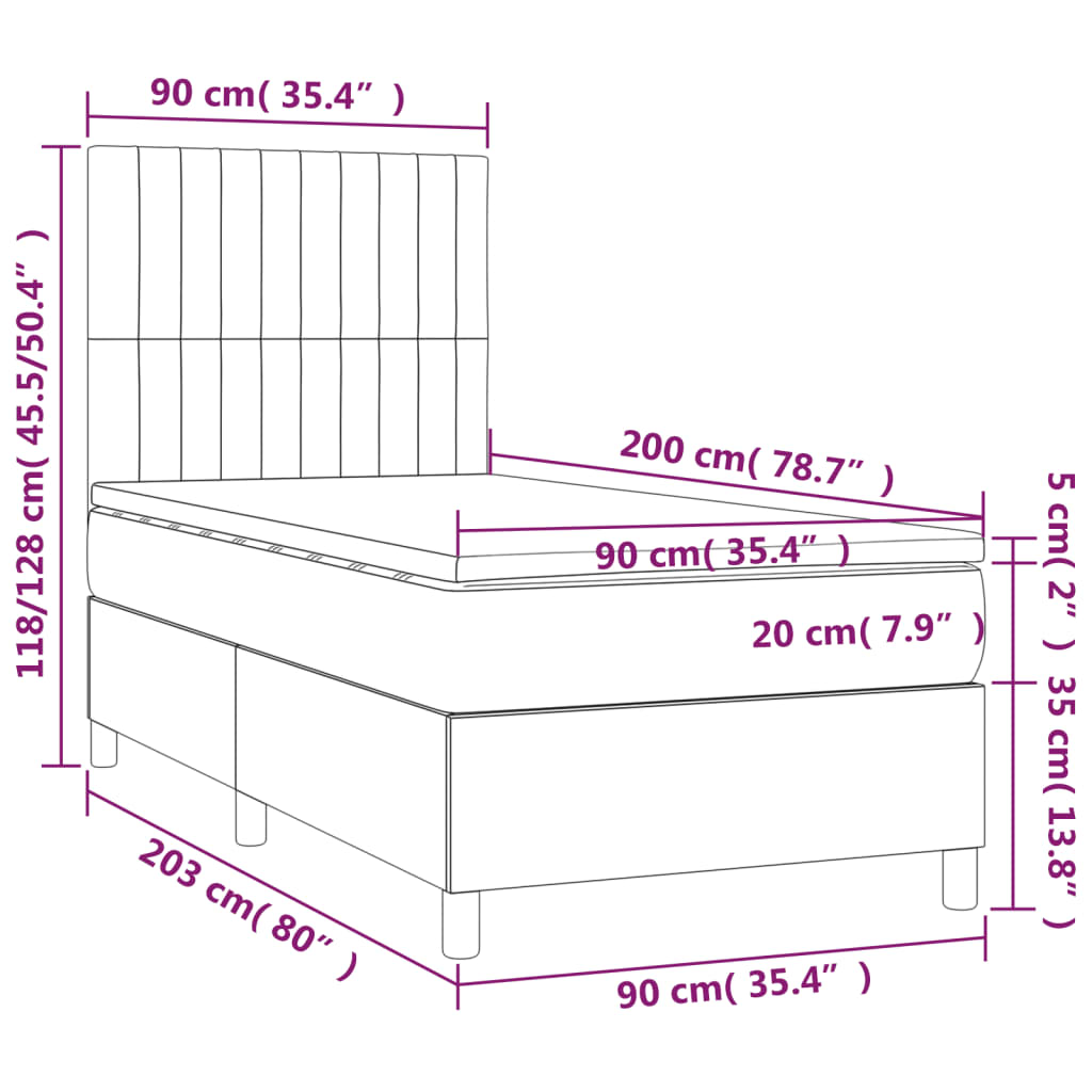 Letto a Molle Materasso e LED Grigio Scuro 90x200 cm in Tessuto cod mxl 62912