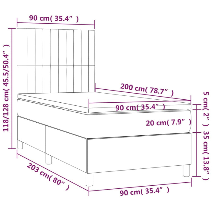 Letto a Molle con Materasso e LED Nero 90x200 cm in Tessuto cod mxl 59610