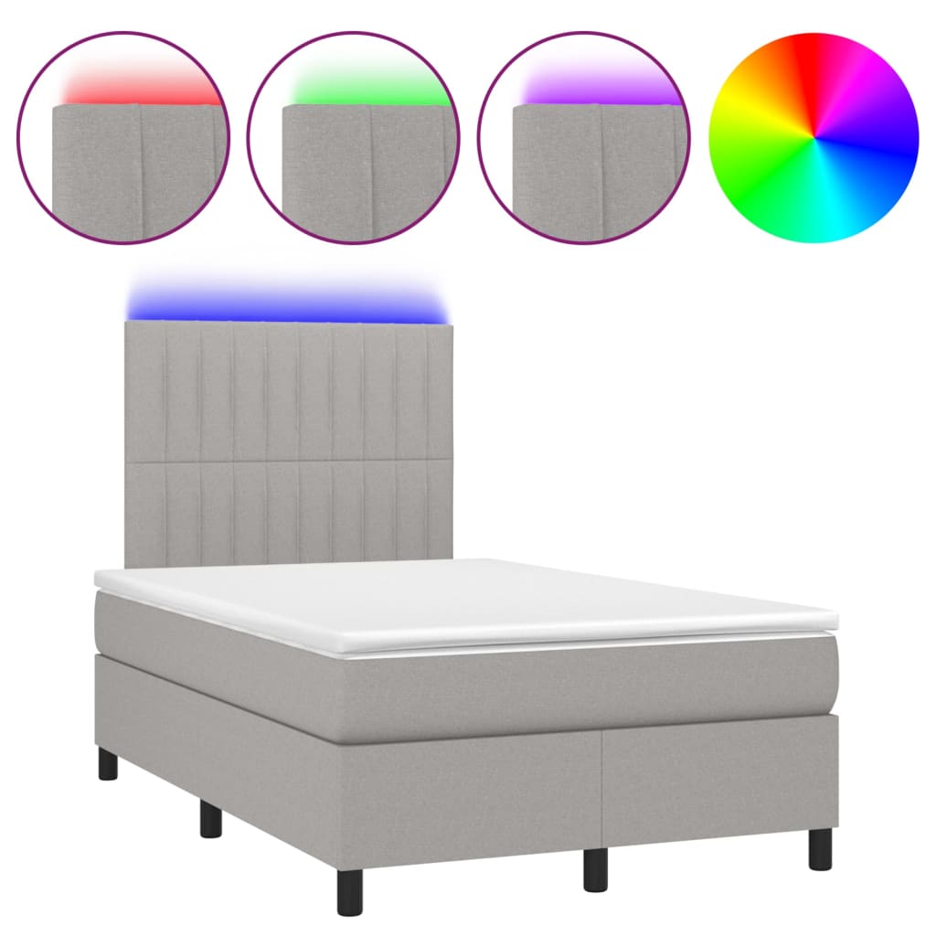 Letto a Molle Materasso e LED Grigio Chiaro 120x200 cm Tessuto 3135021