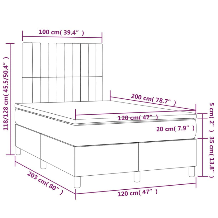 Letto a Molle Materasso e LED Grigio Chiaro 120x200 cm Tessuto 3135021