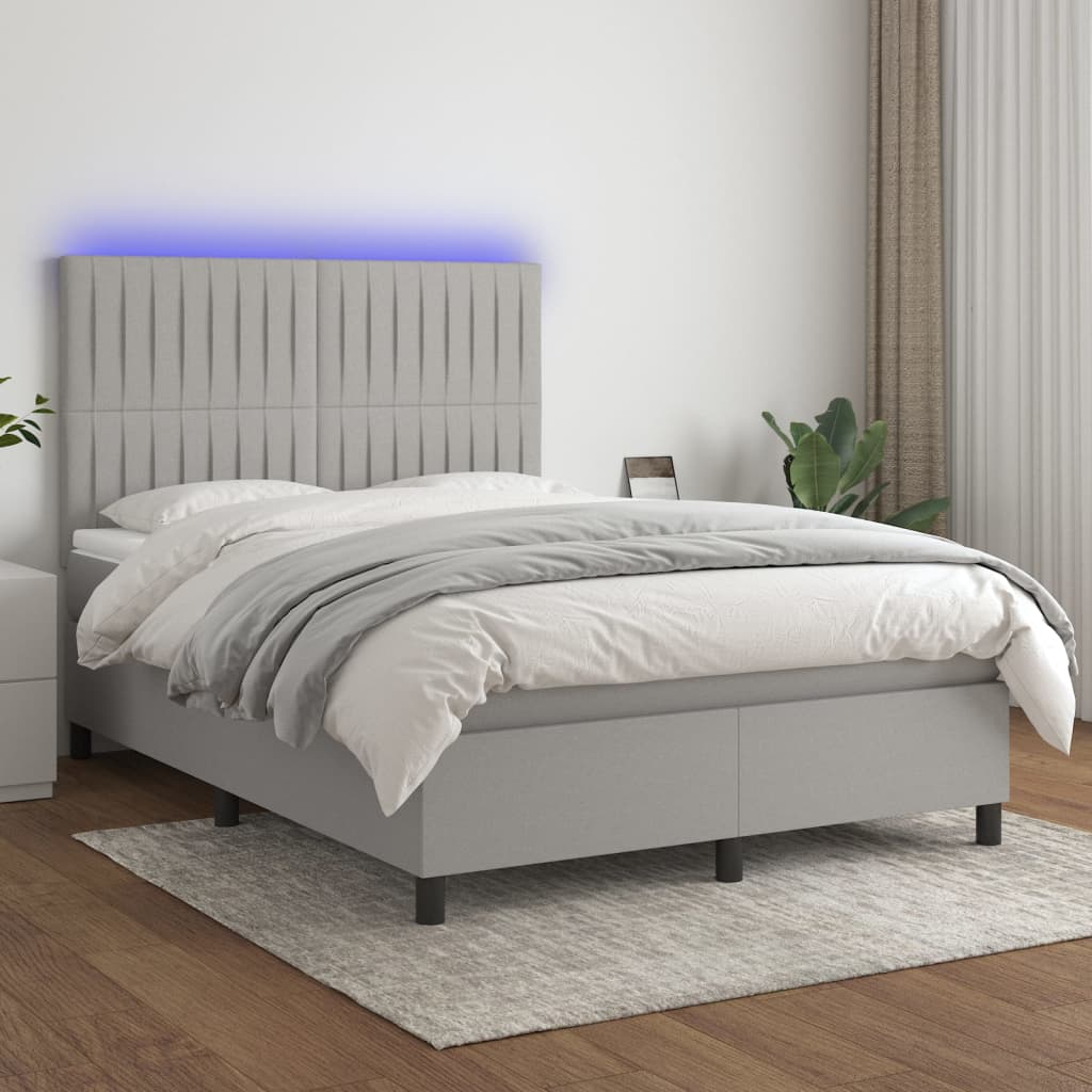 Letto a Molle Materasso e LED Grigio Chiaro 140x190 cm Tessutocod mxl 123542