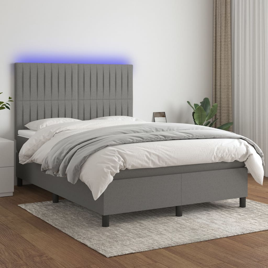 Letto a Molle Materasso e LED Grigio Scuro 140x190cm in Tessutocod mxl 74981