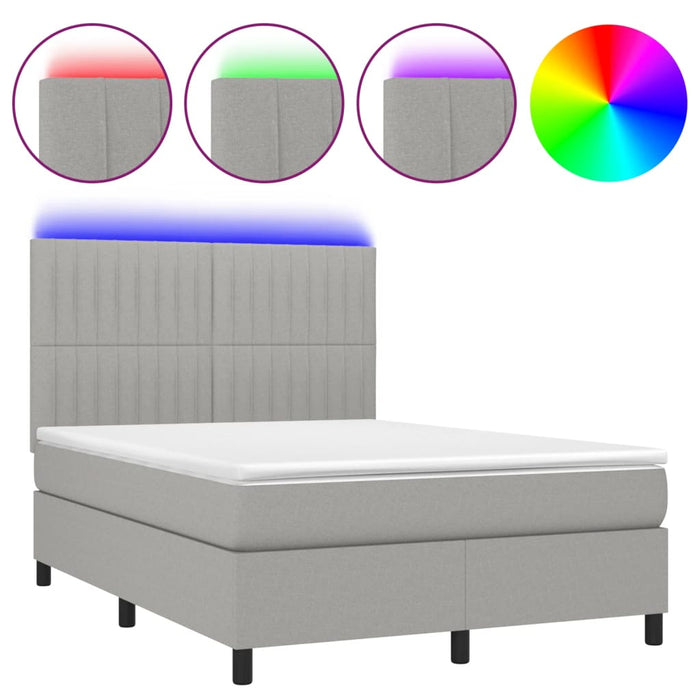 Letto a Molle Materasso e LED Grigio Chiaro 140x200 cm Tessuto 3135037