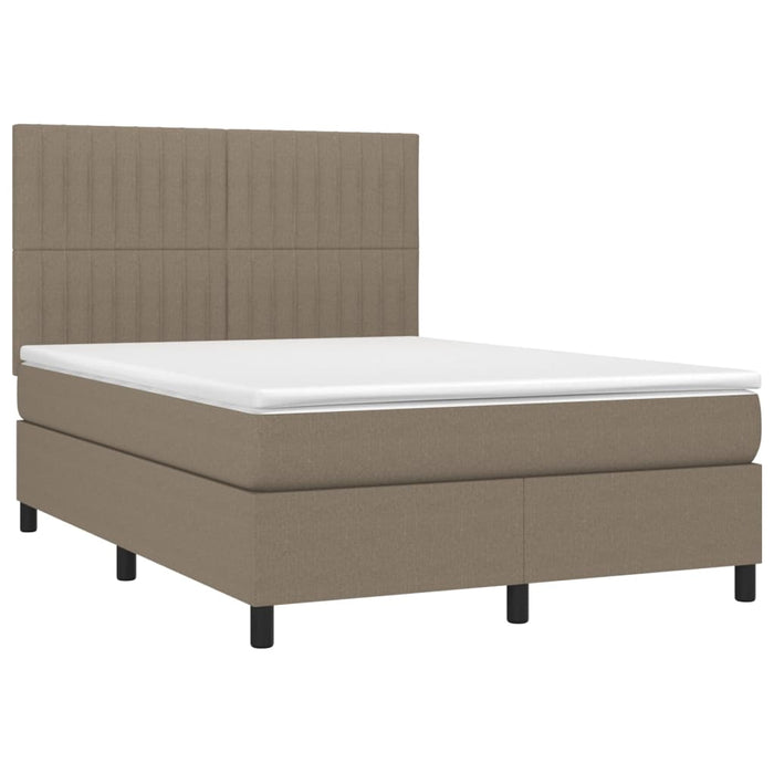 Letto a Molle con Materasso e LED Tortora 140x200 cm in Tessuto 3135041